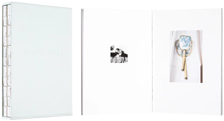 A cover and a spread of the book Kotimatkalla – På väg hem.
