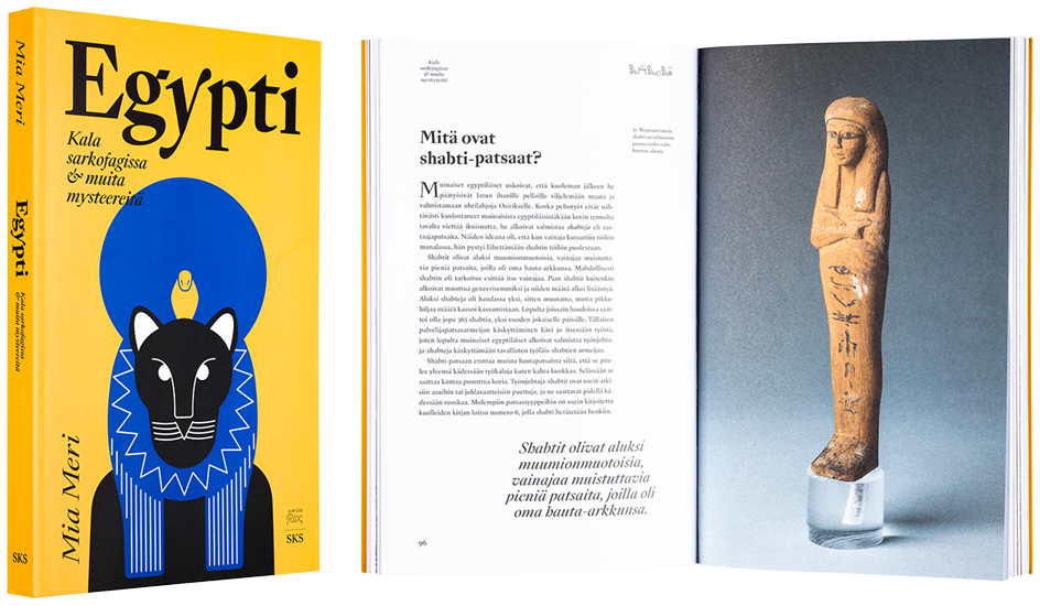 A cover and a spread of the book Egypti – Kala sarkofagissa & muita mysteereitä .