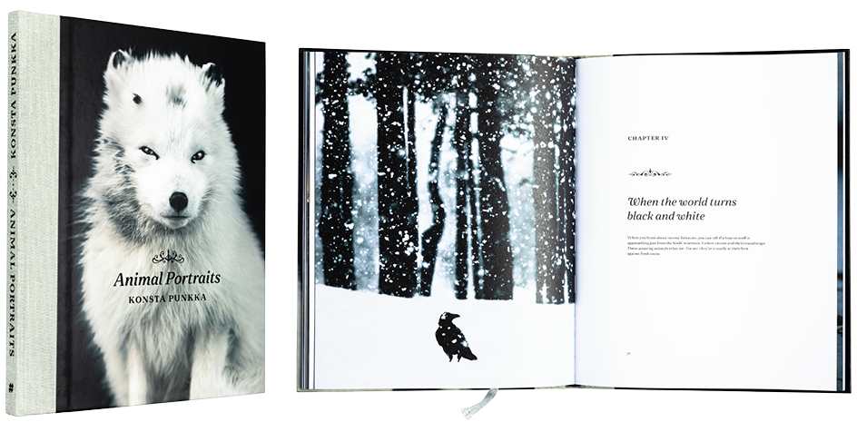 A cover and a spread of the book Animal Portraits.