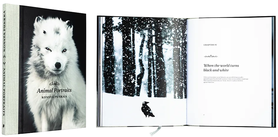 A cover and a spread of the book Animal Portraits.