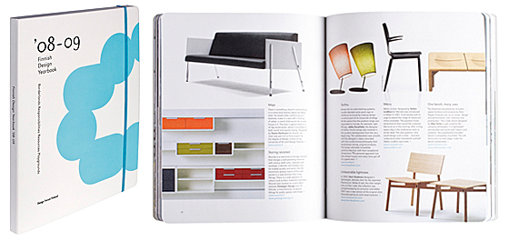 Ett omslag och en öppning av boken Finnish Design Yearbook '08-09.