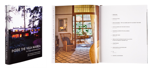 A cover and a spread of the book Inside the Villa Mairea -<br />
Art, Design and Interior Architecture.