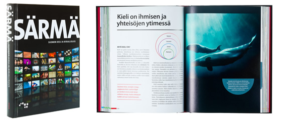 A cover and a spread of the book Särmä - Suomen kieli ja kirjallisuus.