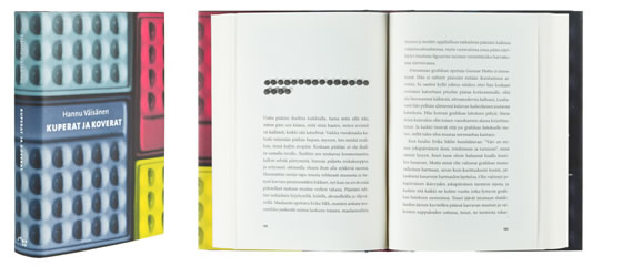 Ett omslag och en öppning av boken Kuperat ja koverat.