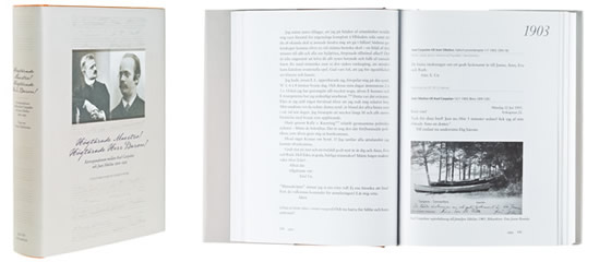 Ett omslag och en öppning av boken Högtärade Maestro! Högtärade Herr Baron! Korrespondensen mellan Axel Carpelan och Jean Sibelius 1900-1919<br />
.