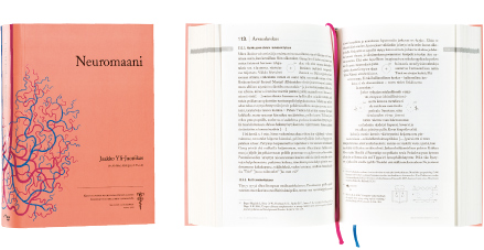 A cover and a spread of the book Neuromaani.