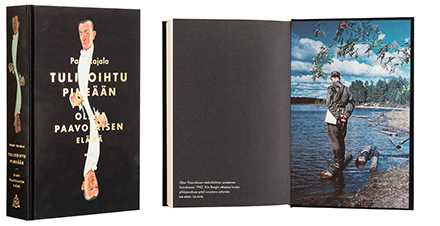 A cover and a spread of the book Tulisoihtu pimeään<br />
- Olavi Paavolaisen elämä.