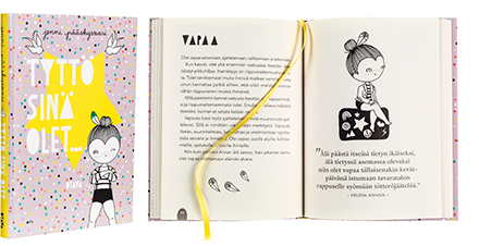 A cover and a spread of the book Tyttö sinä olet....