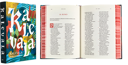 A cover and a spread of the book Kalevala ja opas sen lukemiseen.