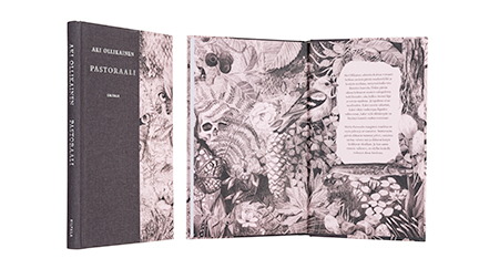A cover and a spread of the book Pastoraali.
