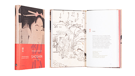 A cover and a spread of the book Shoshin - aloittelijan mieli. Japanilaisia ajatuksia ja ajatuksia Japanista.