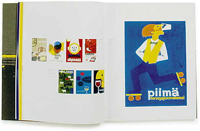 A cover and a spread of the book Tapani Aartomaa graafinen suunnittelija.