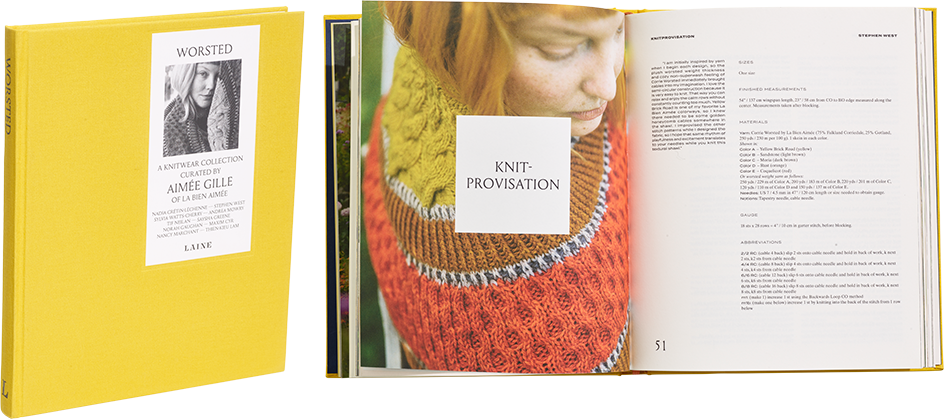 A cover and a spread of the book Worsted.