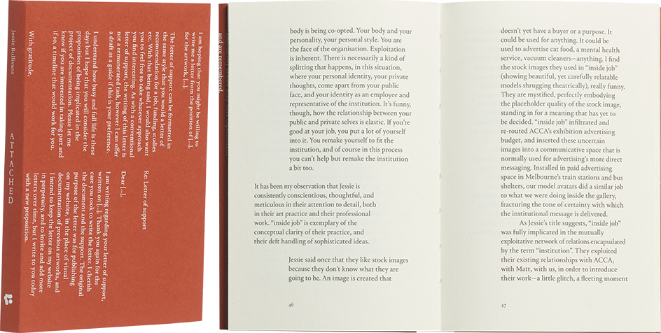 A cover and a spread of the book Attached.