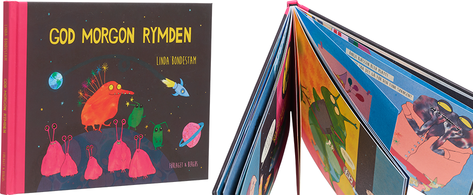 A cover and a spread of the book God morgon rymden <br />
.